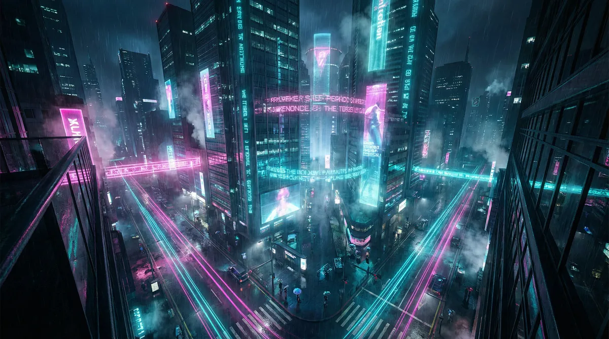 久久久久久电影 竖屏短剧平台首页背景 - 赛博朋克都市夜景